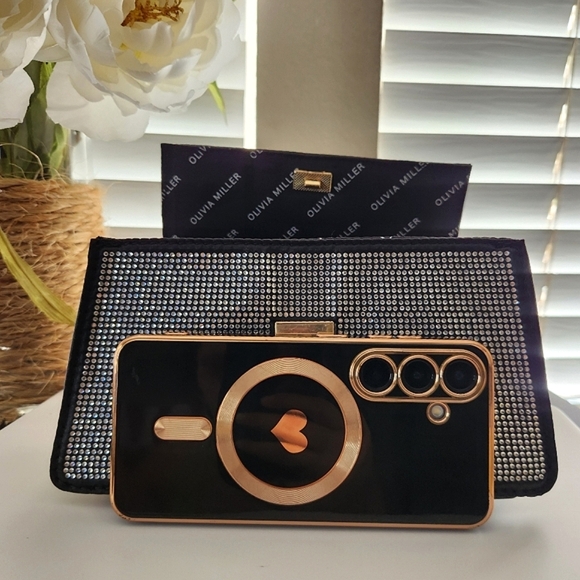 NEW!! Olivia Miller Women's Handbag With Strap Black Silver Dazzling Rhinestones - Picture 2 of 15